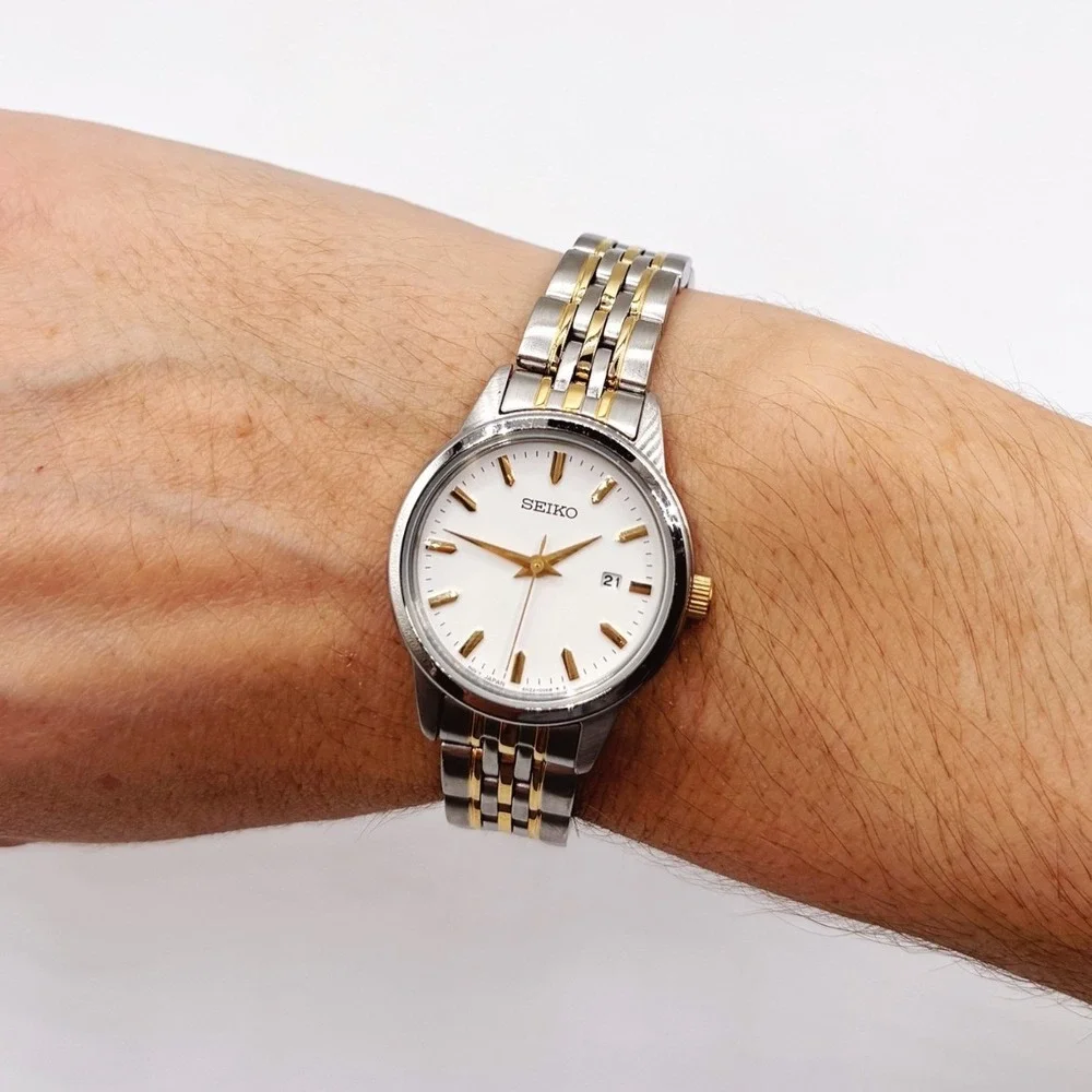 Seiko Essentials SUR834 Womens Two Tone Stainless Steel Quartz Watch White Dial